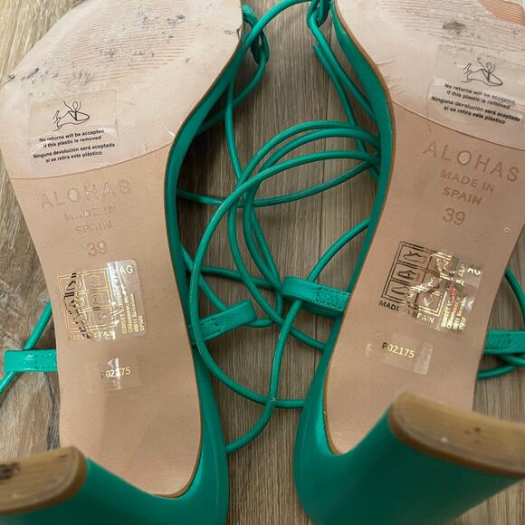 Alohas Bellini Leather Sandal Green Lace up low heel size 39/ US 8-8.5 - Picture 7 of 10